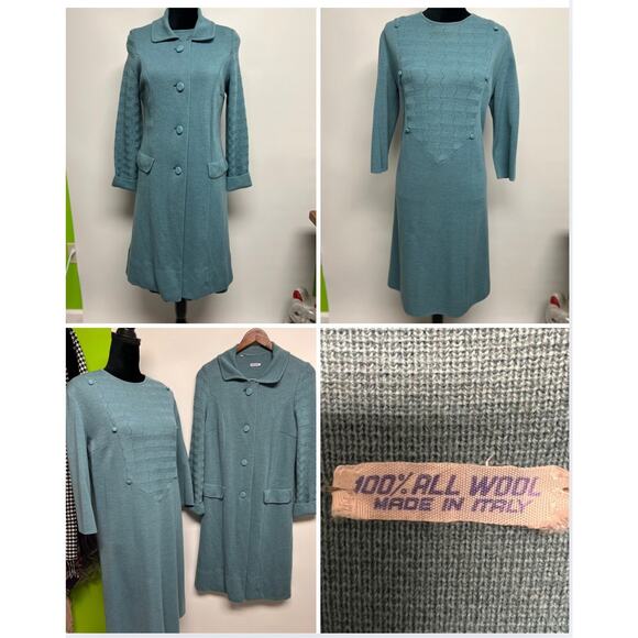 Unbranded Jackets & Blazers - Vintage 40s Wool Knit Sweater Dress & Matching Coat 1940s Made In Italy Sz 14